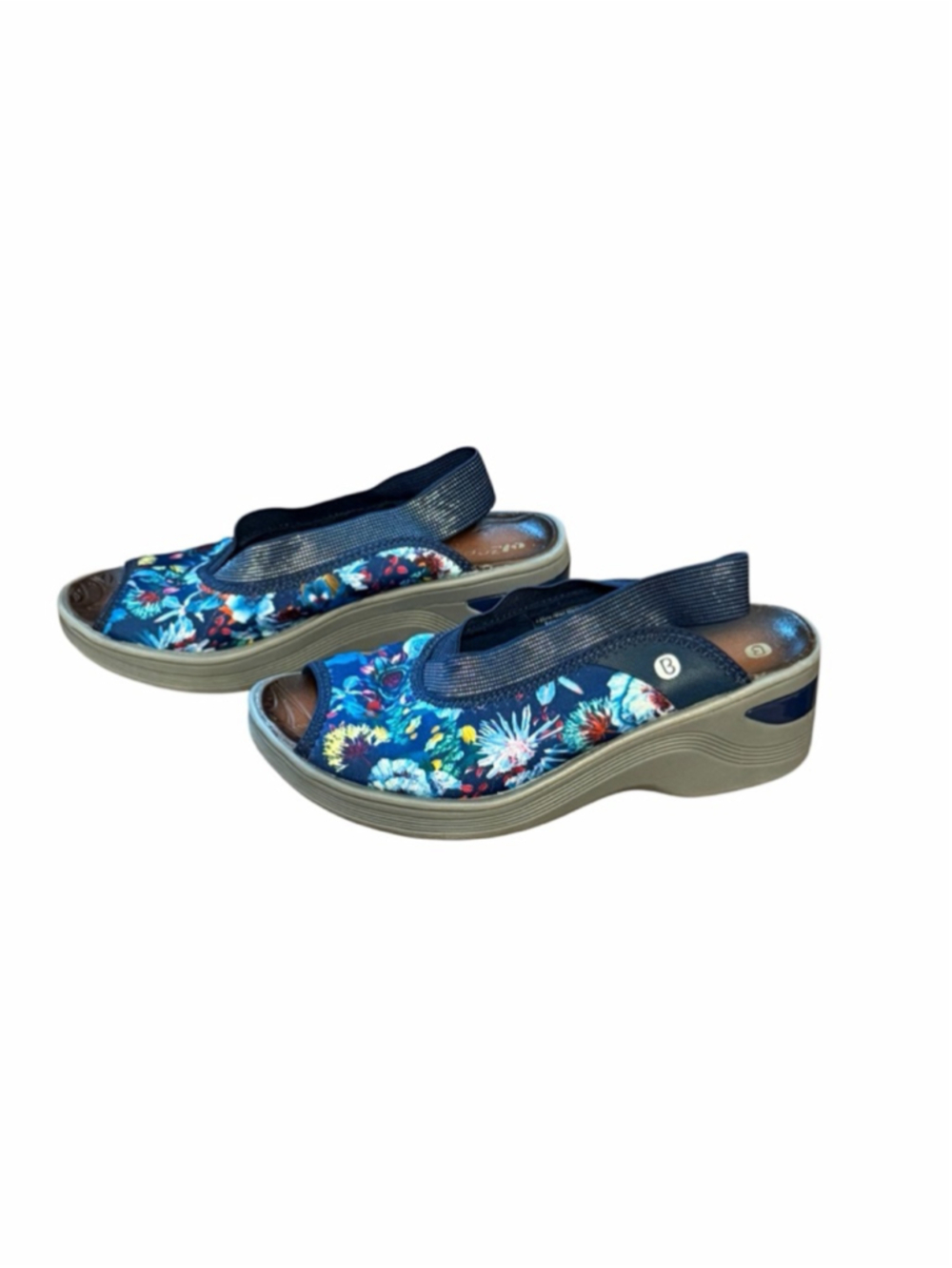 Zebs Blue Multicolor Floral Peep Toe Sandals Size 7.5 - Picture 2 of 8